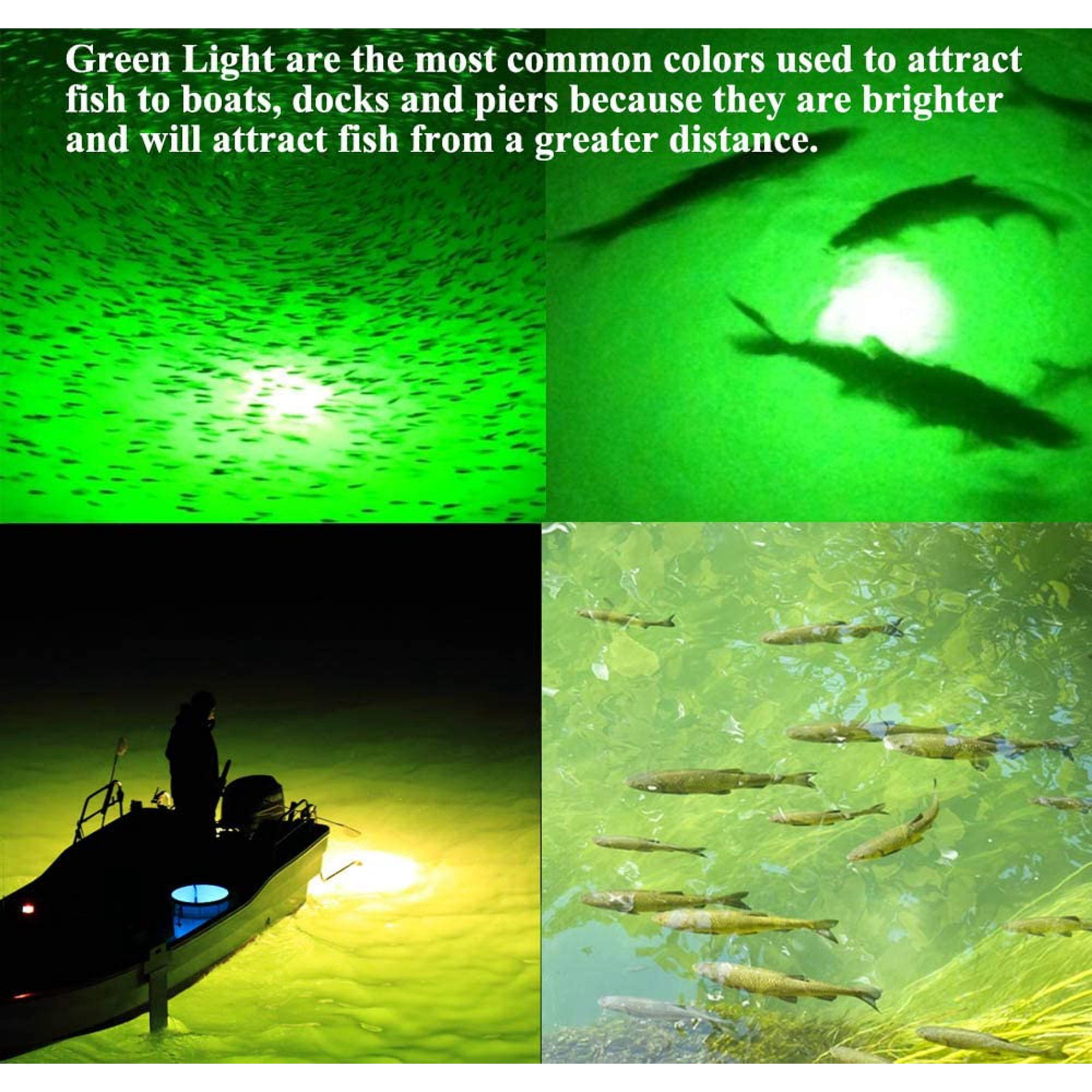 AMERTEER LED Submersible Fishing Green Light Underwater Night Finder Crappie Squid Light Lure Bait Boat Shad Shrimp Fish Lamp, Deep Drop Water ice fishing bait 10W 1000lumen 12V/24V AC DC IP68