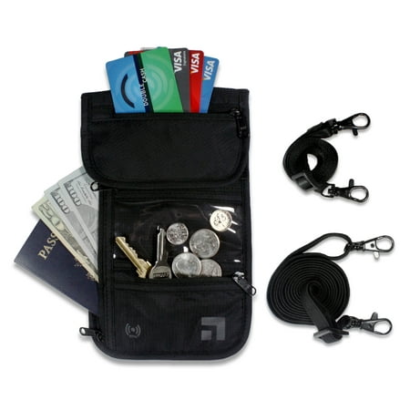 Slate Travel Neck Wallet - RFID Blocking Passport Holder - Waterproof Traveling Pouch - Includes 2 Different Sized Straps
