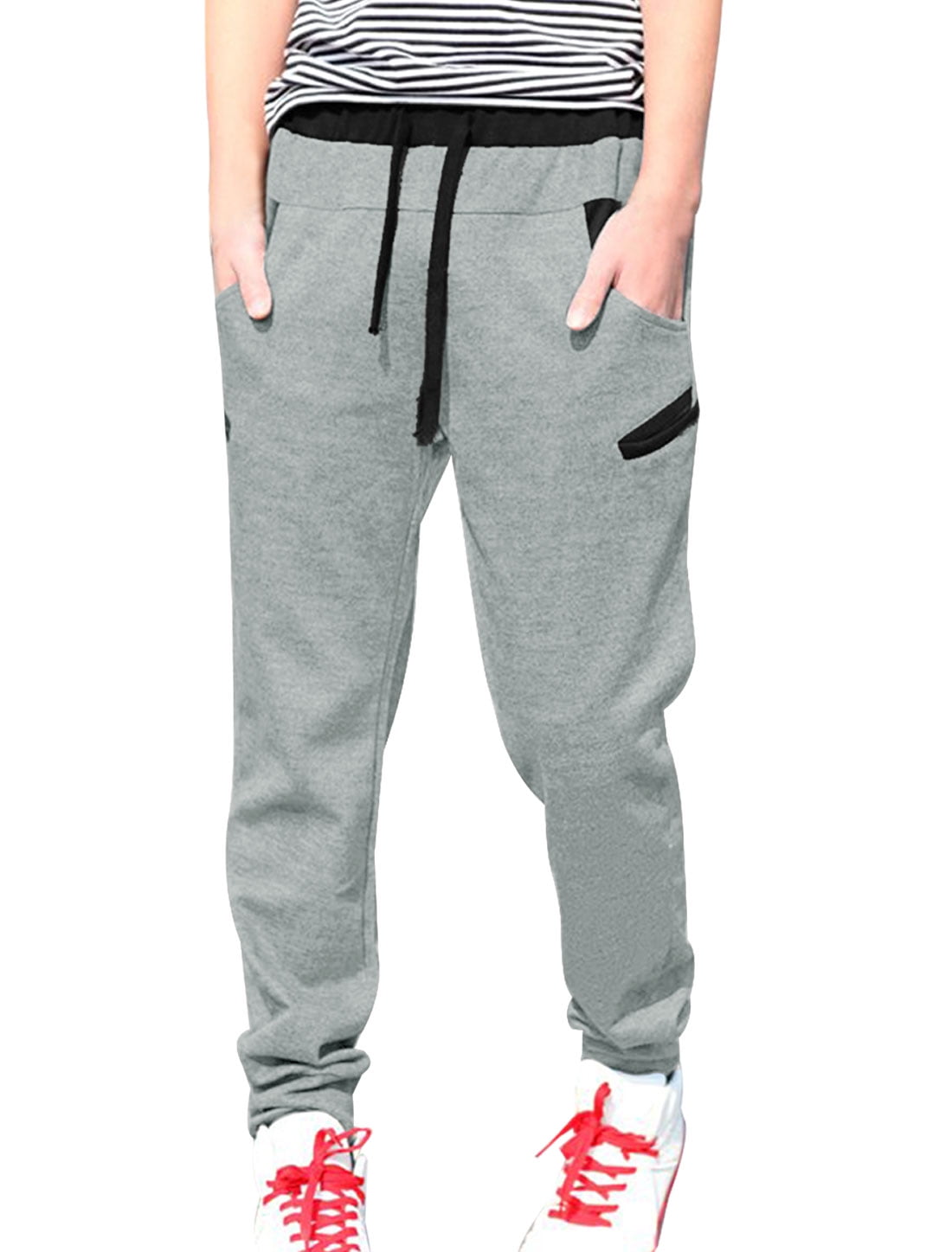 Mens Elastic Low Waist Stylish Color Patch Sweatpants Light Gray W32 ...