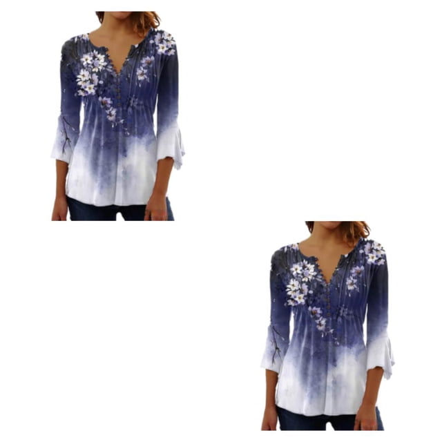 Qarigey Tops de manga 3/4 Camiseta oscilante Túnica de verano Transpirable Larga duración Señoras Type27 NO27