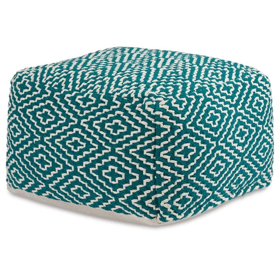 Signature Design by Ashley Brynnsen Geometric Pouf, Teal & White