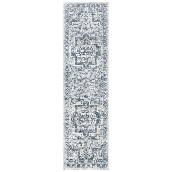 SAFAVIEH Oregon Coriander Floral Bordered Runner, 2'2" x 12', Navy/Ivory