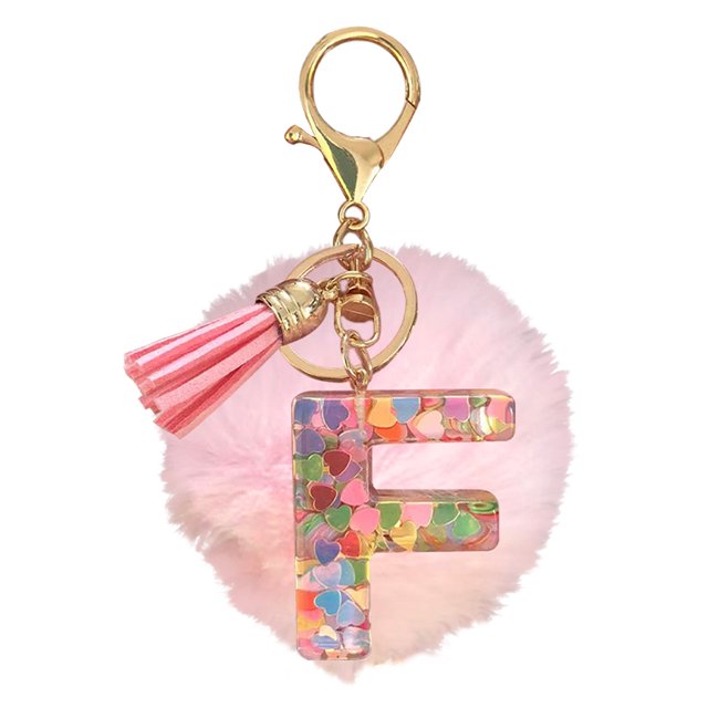 Puffer Ball Llavero Del Alfabeto Inglés Piel Letras Bolso Dulce Charm Letra Resina para Mujer Adornos Accesorios Rosa