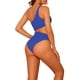 thumbnail image 3 of INSPIRAR CHIC Traje de baño de una pieza para mujer, con un solo hombro, corte asimétrico en la cintura, monokini sólido, traje de baño color azul real, talla X-Small, 3 of 5