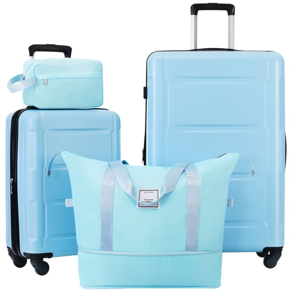 Euroco 4 Piece Hardside Luggage Sets,Expanable Lightweight Carry-on and Large Checked Suitcase Set with TSA Lock,Spinner Wheels and 2 Travel Duffle Bags,20/28 inch,Light Blue