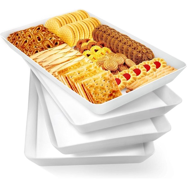 4 pcs Serving Tray for Entertaining, Serving Platters for Snacks, Fruit, Cookies, Dessert, Reusable Plastic Trays for Serving Food and Pantry Organization in Kitchen & for Parties(4)