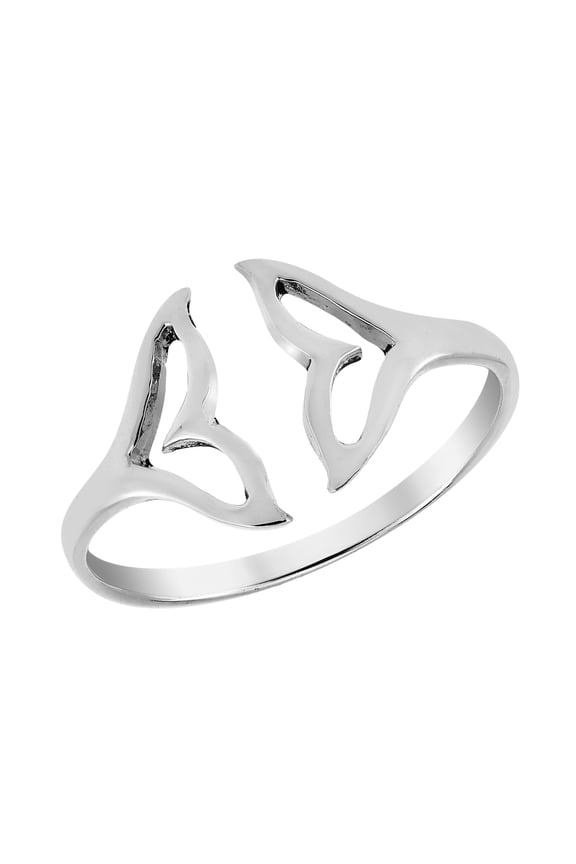 Ocean-Inspired Dolphin Tails Open-Ended Sterling Silver Band Ring-8