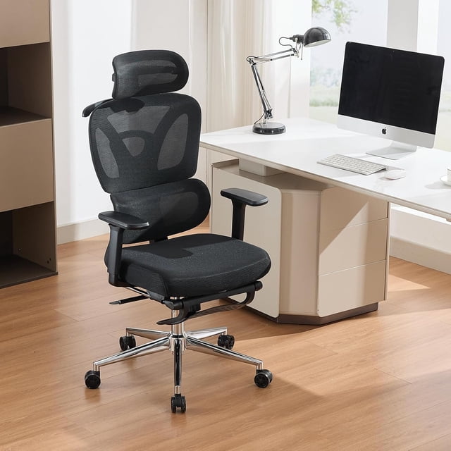 Ergonomic Office Chair, Computer Desk Chair Comfy with Adjustable Padded Headrest,Comfortable Lumbar Support &3D Armrest Gaming Chairs for Bedroom,Study,Student,Wide Seat,Black