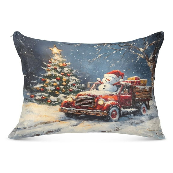 Plush Pillow Cases Standard Size Ultra Soft Warm Pillowcases with Zipper Christmas Tree and Snowman on Truck 20"x26"