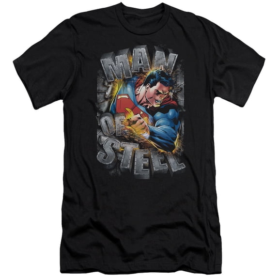Superman Ripping Steel Premium Adult Slim Fit 30/1 T-Shirt Black