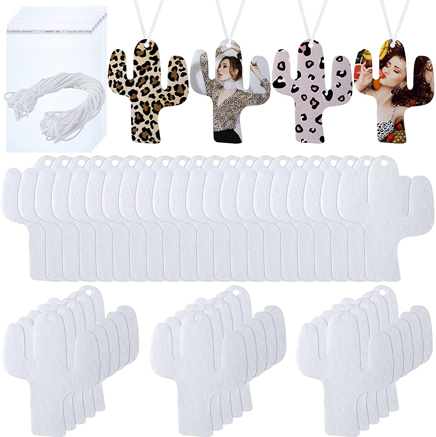 50 Pieces Cactus Sublimation Air Freshener Blank Felt Air Freshener