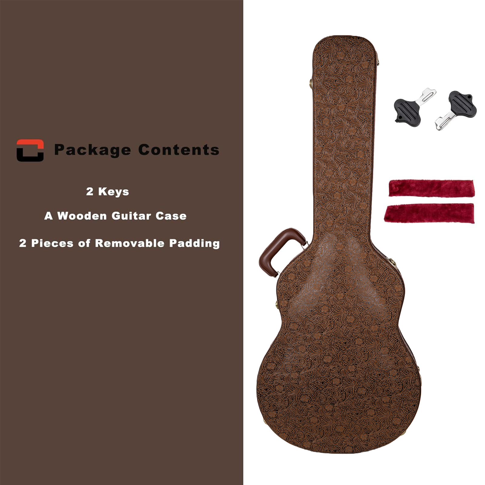 Crossrock Guitar Case for 16" Archtop/Hollow Body/Jazz Electric Guitars - Fits Gretsch Electromatic, Ibanez, Epiphone, Gibson ES Series -Blossom Brown (CRW530JA16BQ)