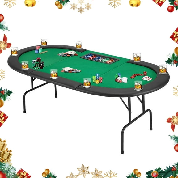 Homhum Game Poker Table w/Stainless Steel Cup Holder Casino Leisure Table for 9 Players, Green Felt