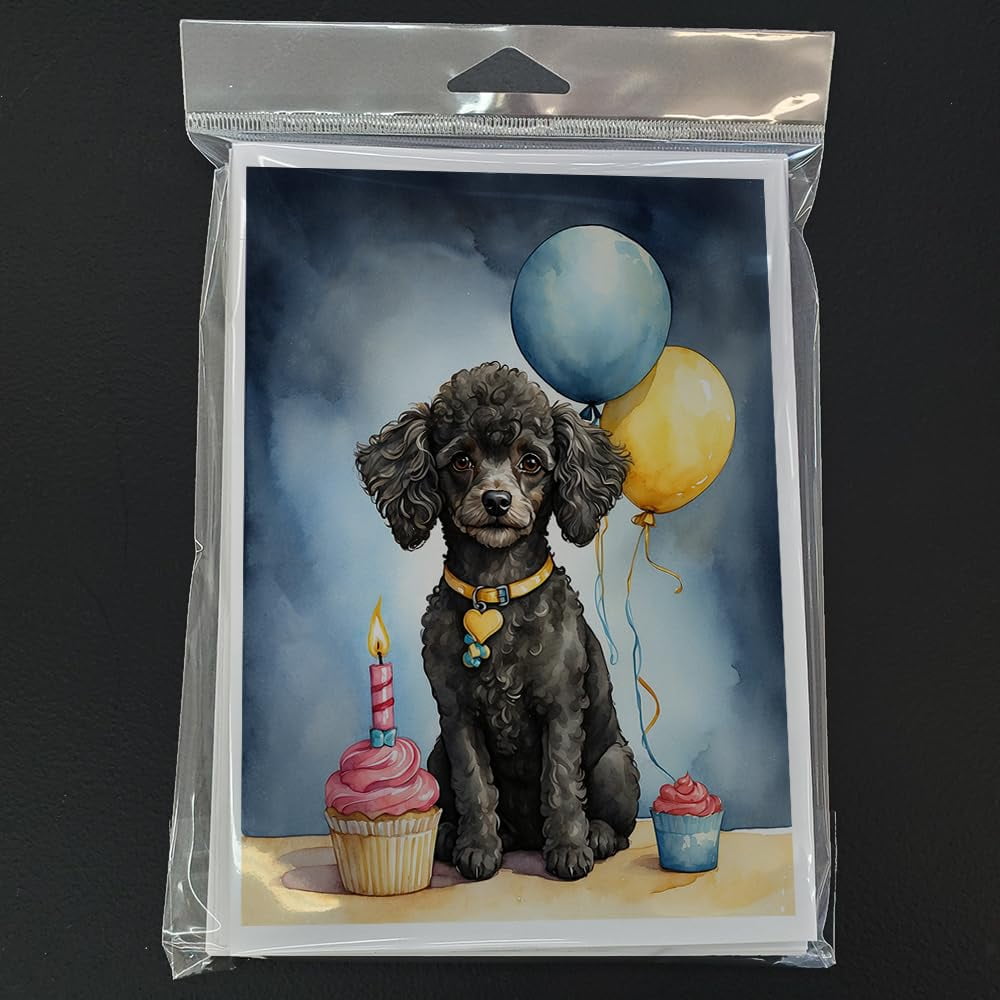 Carolines Treasures DAC7987GCA7P 5 x 7 in. Black Toy Poodle Happy Birthday Greeting Cards - Pack of 8