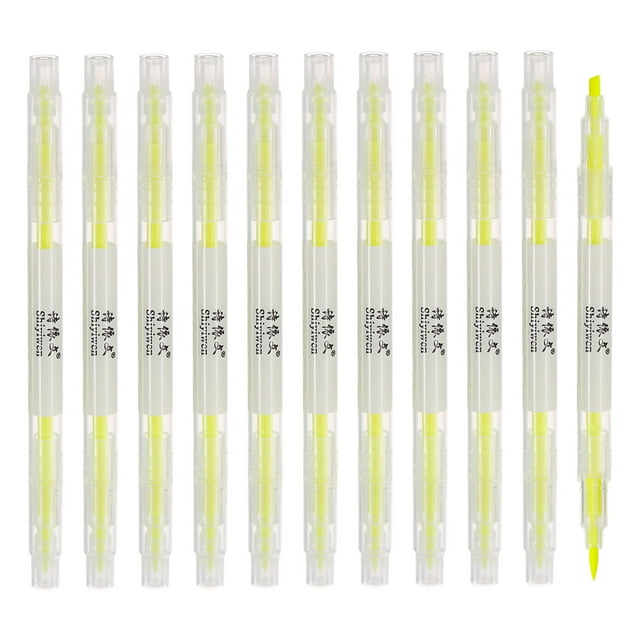 Unique Bargains Highlighter, Double Ended, Broad and Fine Tips, Yellow, 10 Count, 10 Pack