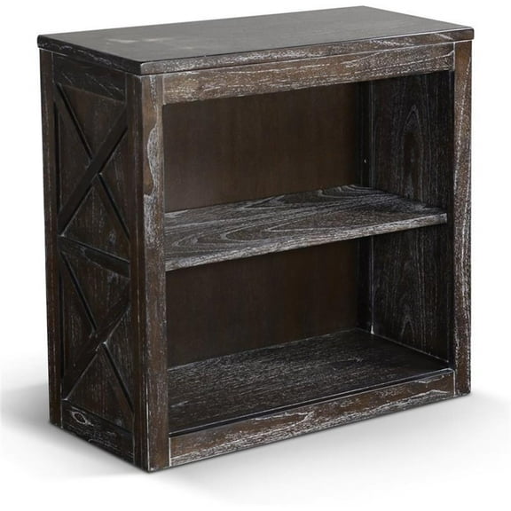 Pemberly Row 30" 2-shelf Farmhouse Wood Bookcase in Dark Brown