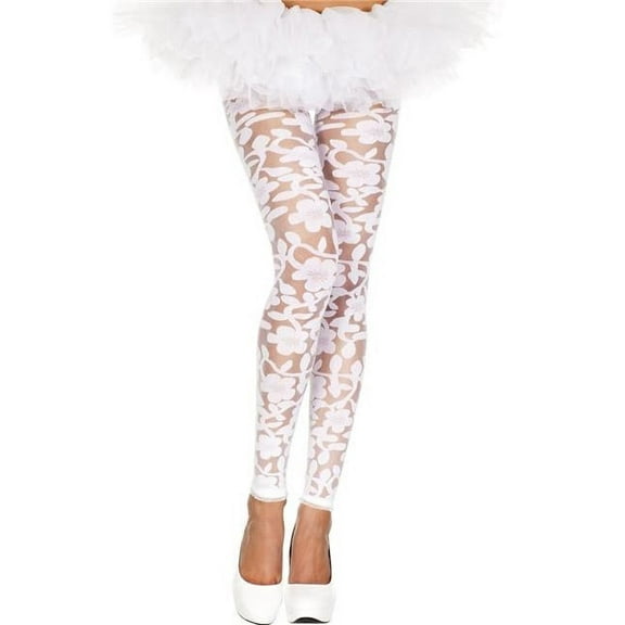 Music Legs Women's Women's Woven Floral Design Spandex Leggings - White 35344-WHITE