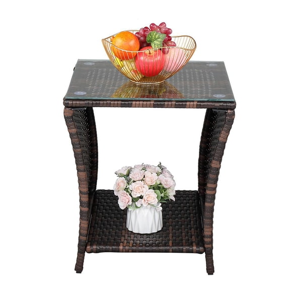 Winado Outdoor Wicker Coffee Table - Small Balcony Table with Storage, Aluminum Frame, Brown