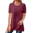 thumbnail image 2 of Pxiakgy Vente Chaude!! T-Shirt d'Été Surdimensionné à Manches Courtes pour Femmes Col Rond Décontracté Simple Ample avec Poches 2025 T-Shirt en Coton Uni à Manches Courtes pour Femmes Rd2 TG, 2 of 5