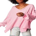 thumbnail image 1 of Women Long Sleeve T-Shirts Solid Color Dropped Shoulders V-Neck Waffle Shirts Spring Fall Loose Fit Tops Streetwear, 1 of 4