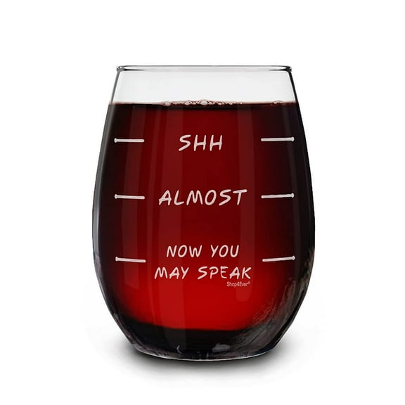 Shop4Ever Shh - Almost - Now You May Speak Laser Engraved Stemless Wine Glass Funny Drinking Wine Glass for Mom Sister Bestfriend Coworker 15 oz.