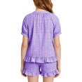 thumbnail image 4 of Tdoqot Girls Ruffle Plaid Outfits Set- Short Sleeve Summer Casual Button Down Shirts and Shorts Kids Clothes Purple Size 12, 4 of 8