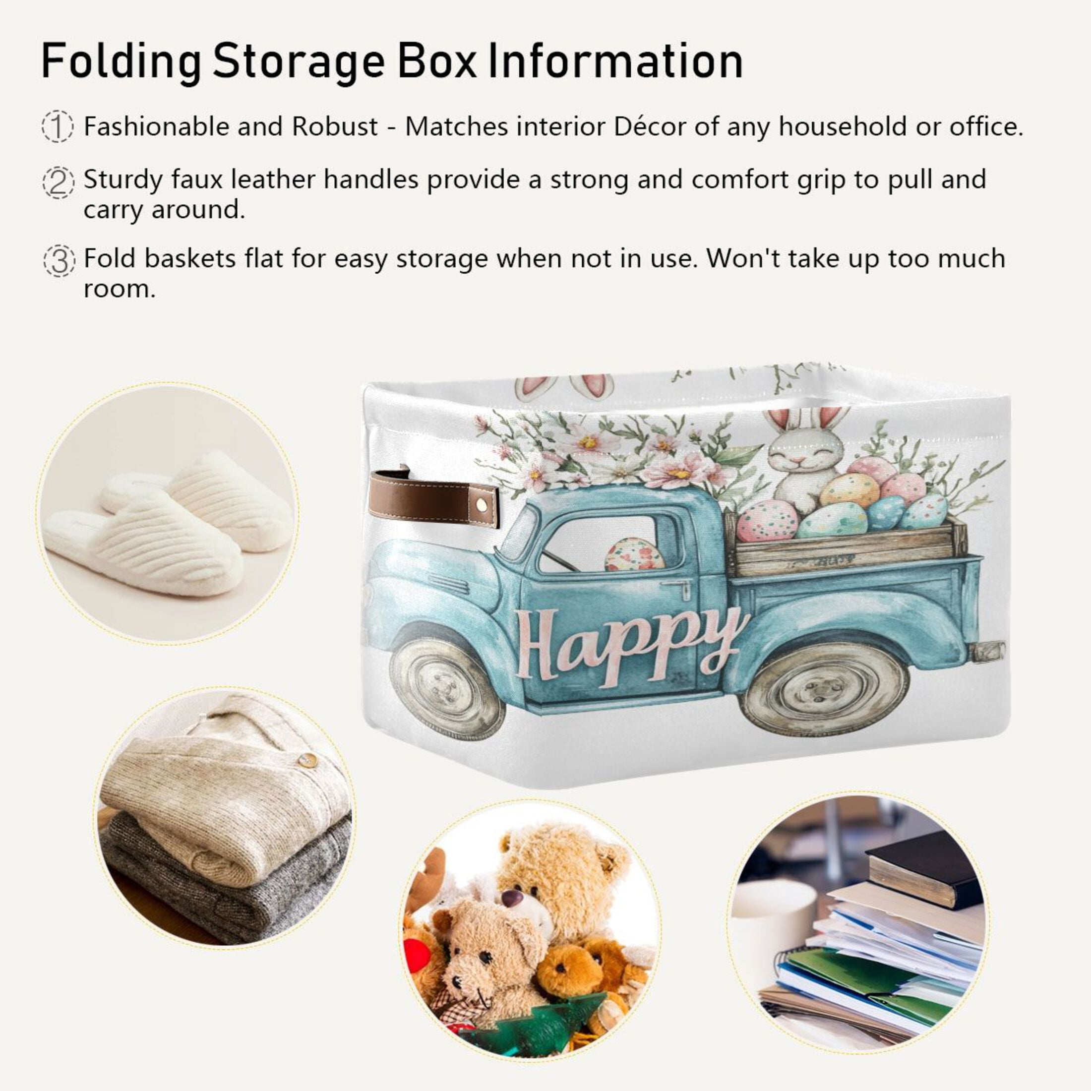 Square Storage Basket 14.2*10.2*8.3 Inch One Sizex2 Shelf Basket Open Home Storage Bins Bedroom Storage Basket Closet Storage Stylish Decor Easter Bunny