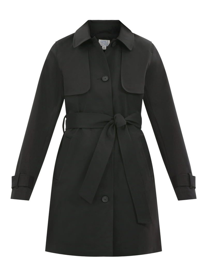 Time and Tru Women's Belted Trench Coat, Midweight, Sizes XS-2X