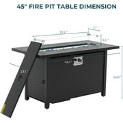 Simenmax 45 Propane Fire Pit Table, 50,000 BTU Square Outdoor Gas Firepit with Steel Tabletop, Glass Wind Guard, Blue Glass Stone and Waterproof Cover for Garden, Patio, Deck, Yard