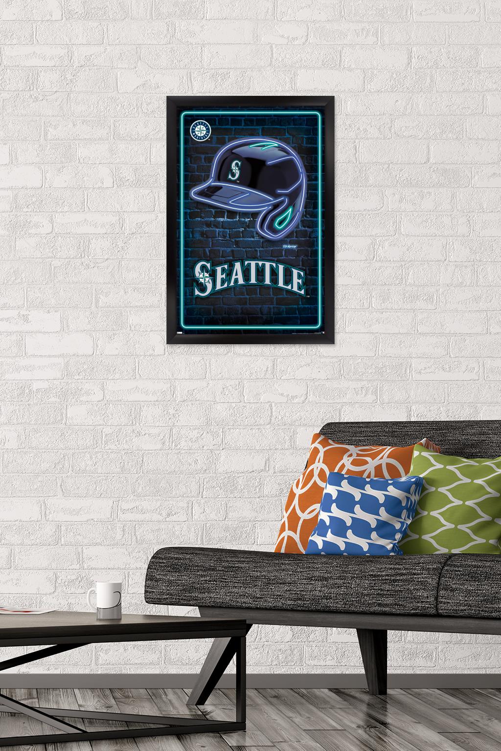 MLB Seattle Mariners - Neon Helmet 23 Wall Poster, 14.725" x 22.375" Framed