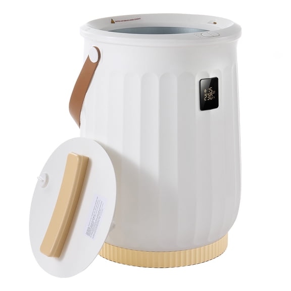 KFFKFF 20L Bathroom Towel Warmer with LED Display, Fast Heating, 4 Timer Settings, Wooden Handle, Auto Shut-Off, Fits Large Towels, Blankets, and Bathrobes, White