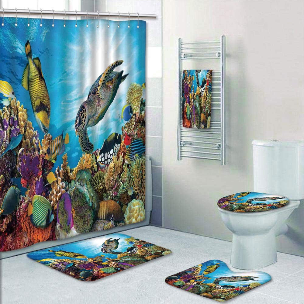 PRTAU Ocean Colorful Fishes Hawksbill Floats Under Water Coral Reefs