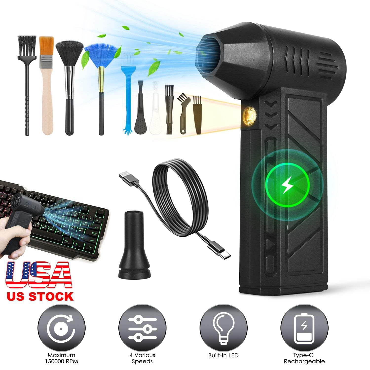 Compressed Air Duster with LED Light