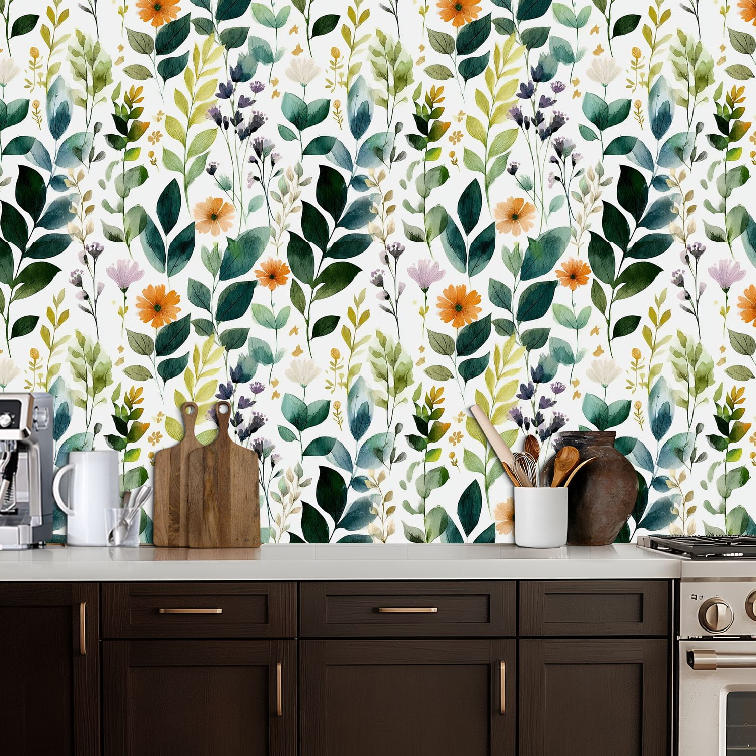 Peel and Stick Wallpaper 17.7in x 9.8ft Watercolor Floral Greenery Vibrant Blooms Contact Paper Vinyl Self-Adhesive Removable Wall Paper for Bedroom DIY Home Decor Renter Friendly
