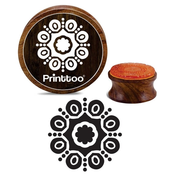 Printtoo Round Wooden Rubber Stamp Floral Mandala Scrap-booking Craft Textile Stamp-4 Inch