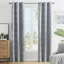 Trellis Gray 38 in. W x 84 in. L Printed Grommet 100% Blackout Curtain (Single Panel)