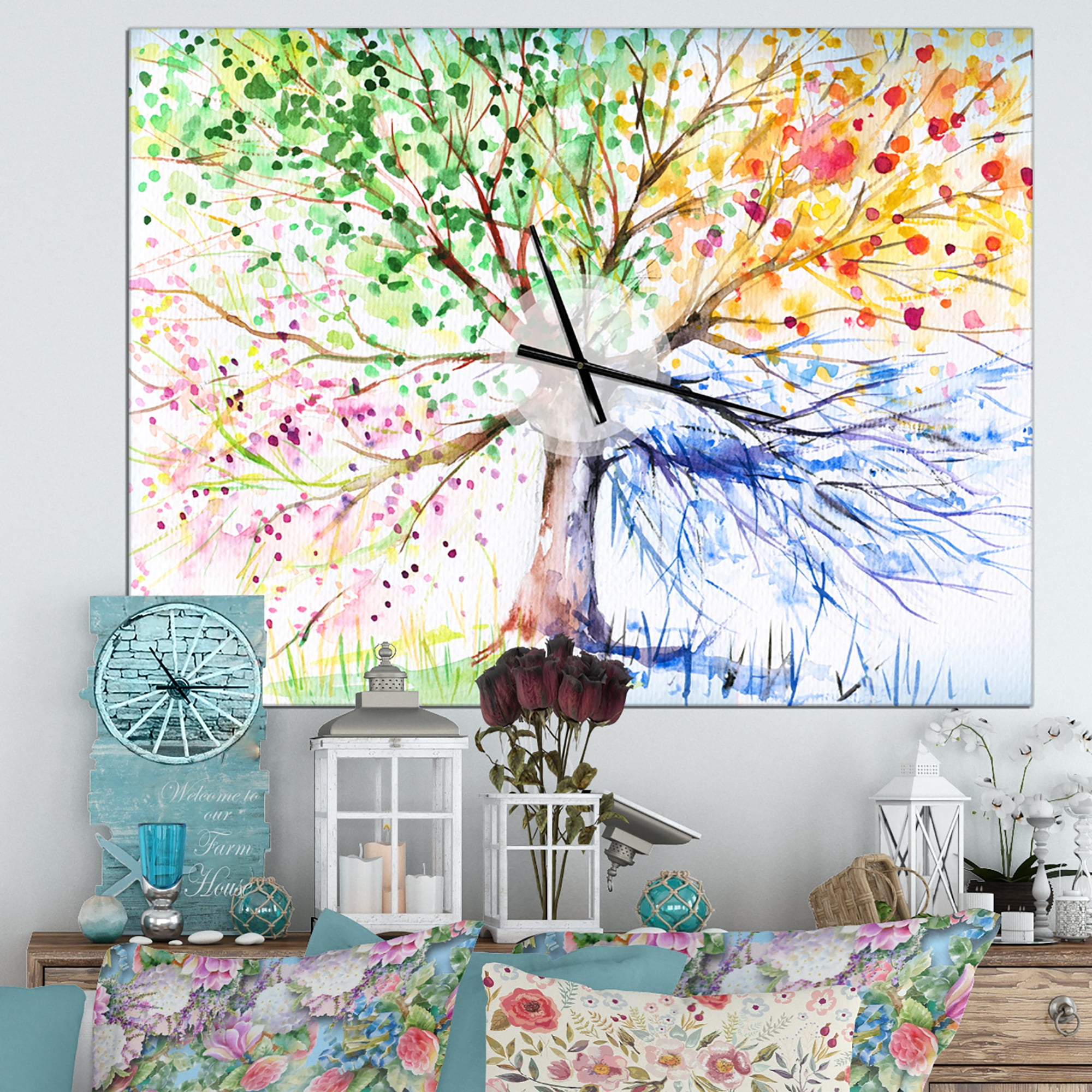Designart 'Four Seasons Tree' Modern wall clock