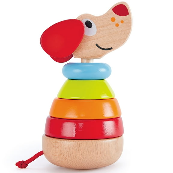 Hape: Pepe Sound Stacker - 6pc Wooden Puppy Toy, Makes Barking Noise, Color Ring Sorting & Assembly, Playful Animal Design, Baby, Toddler, Kids Age 1 