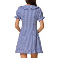 thumbnail image 3 of INSPIRE CHIC Womens Gingham Checks Ruffled Peter Pan Collar 1960s Mini Dress L Blue, 3 of 5
