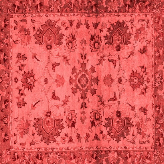 Ahgly Company Machine Washable Indoor Square Abstract Red Modern Area Rugs, 6' Square