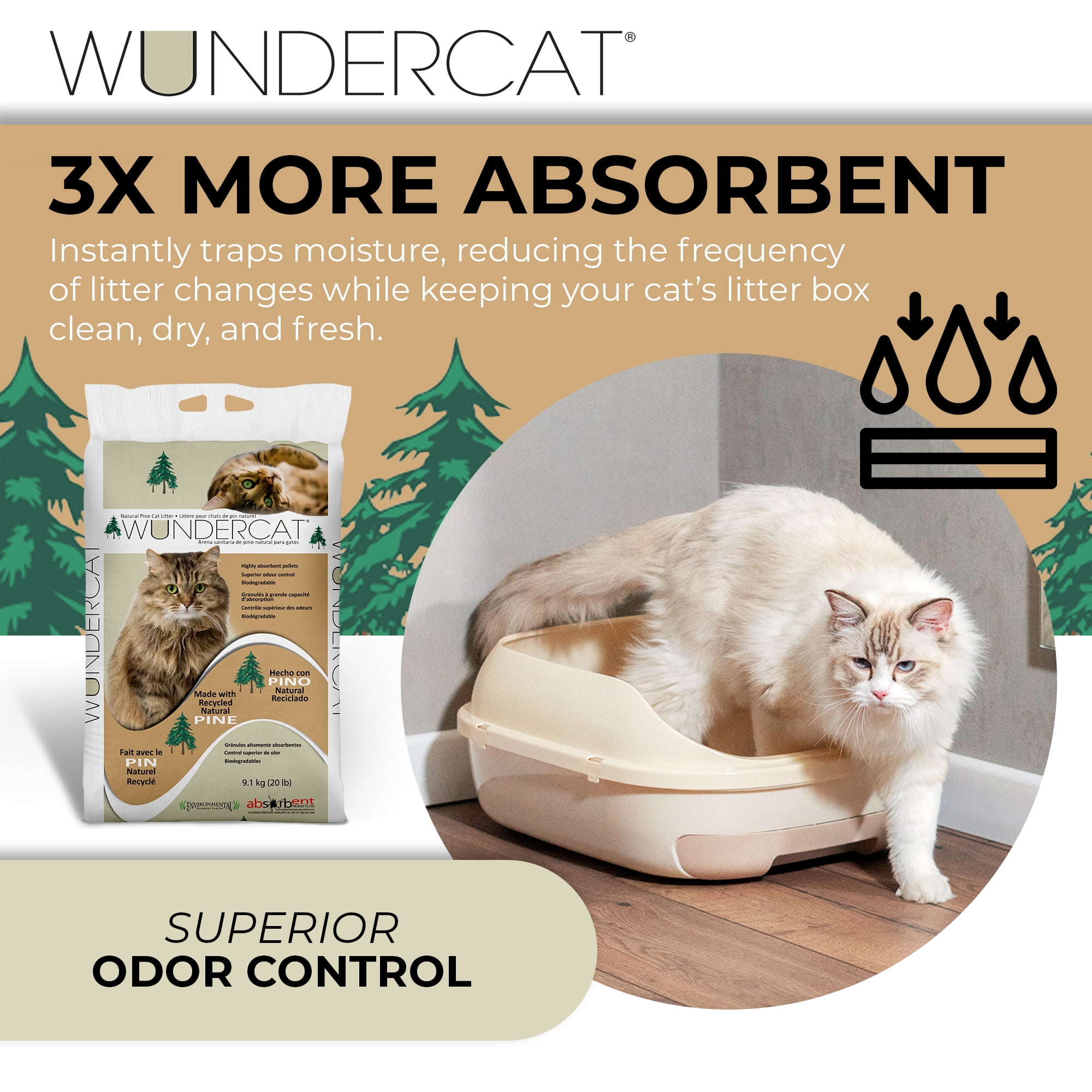 Progressive Planet Wundercat Natural Pine Cat Litter, 20lbs - 100% Reclaimed Wood Pellets for Superior Absorption & Odor Control - Low-Tracking & Biodegradable - No Synthetic Perfumes