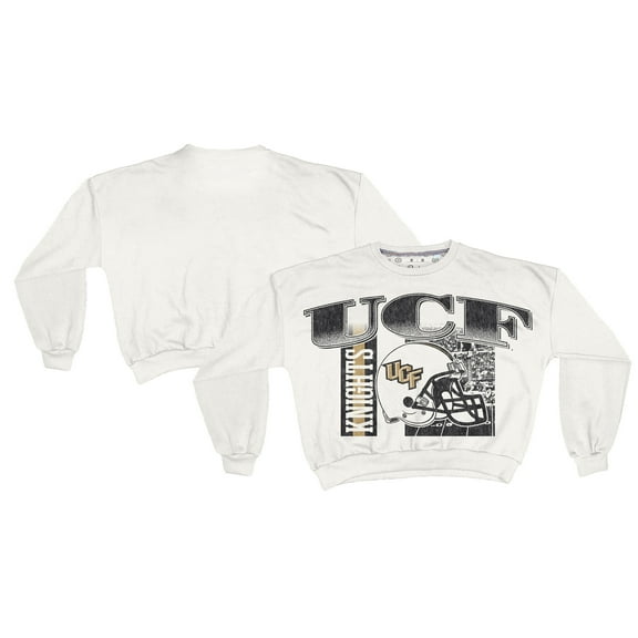 Women's Pressbox White UCF Knights Oversized Janice Retro Waist-Length Sweatshirt
