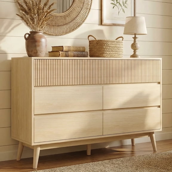 RichYa Wooden Dresser for Bedroom with 7 Drawers,Fluted Dresser with Handleless Design,Closet Storage Organizer for Living Room