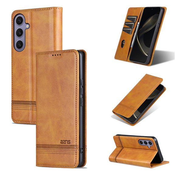 Decase Premium Leather Wallet Case for Samsung Galaxy S25 ,with 3 Card Slots, Cash Pocket, Magnetic Closure, Slim & Stylish Folio Case, PU TPU Shockproof Durable Protective Phone Case,Yellow