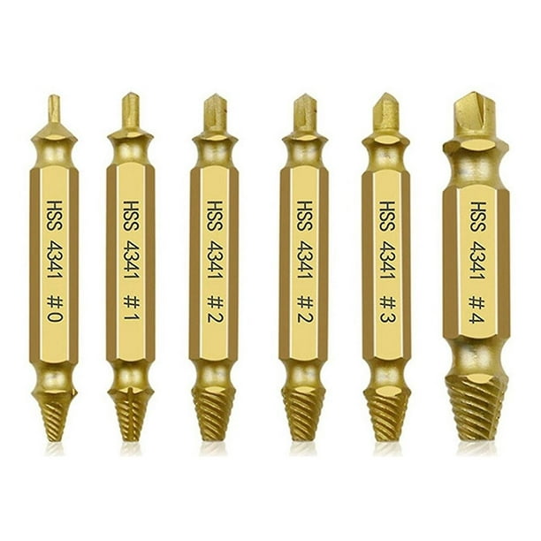 Juego de brocas y extractores de tornillos, extractor 4341 chapado en titanio Herramienta de reparación de roscas rotas Juego de tornillos de doble cabeza de 5 piezas con extracción de dientes desliz TUNC Sencillez