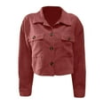 thumbnail image 4 of CILENON Chaquetas De Mujer Women's Solid Short Corduroy Single Breasted Lapel Baggy Long Sleeved Double Pocket Coat (Red,L), 4 of 4