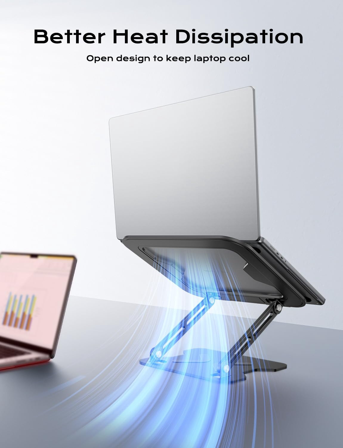 Adjustable Laptop Stand For Desk  Metal Foldable Riser Portable Holder Mount Ventilated Notebook Macbook Air Pro All 10-16'' Notebooks Laptops Black