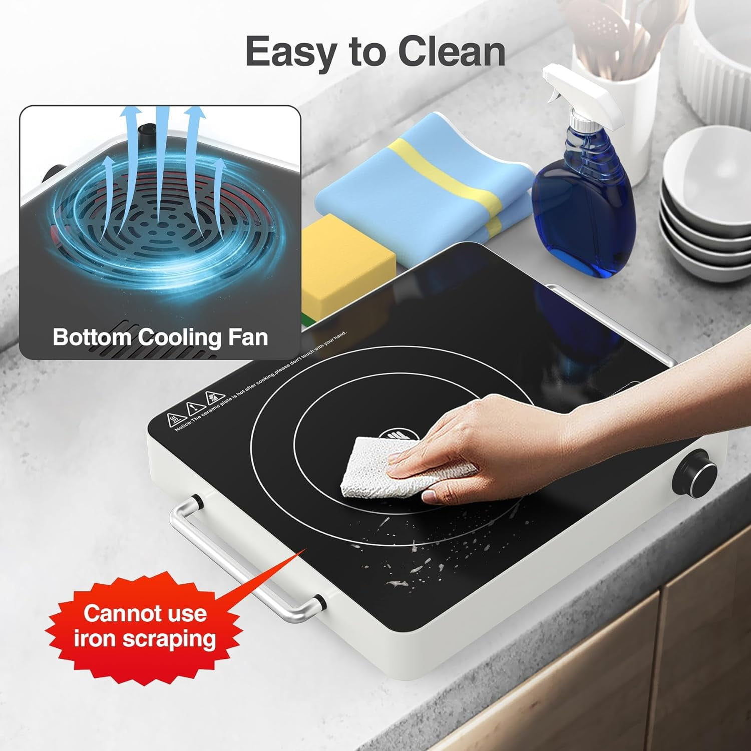 Electric Cooktop, 110V Touch and Knob Electric Stove Top, 1800W Single Burner With Handle, 9 Power Levels, Kids Safety Lock & 4H Timer, Portable, Black