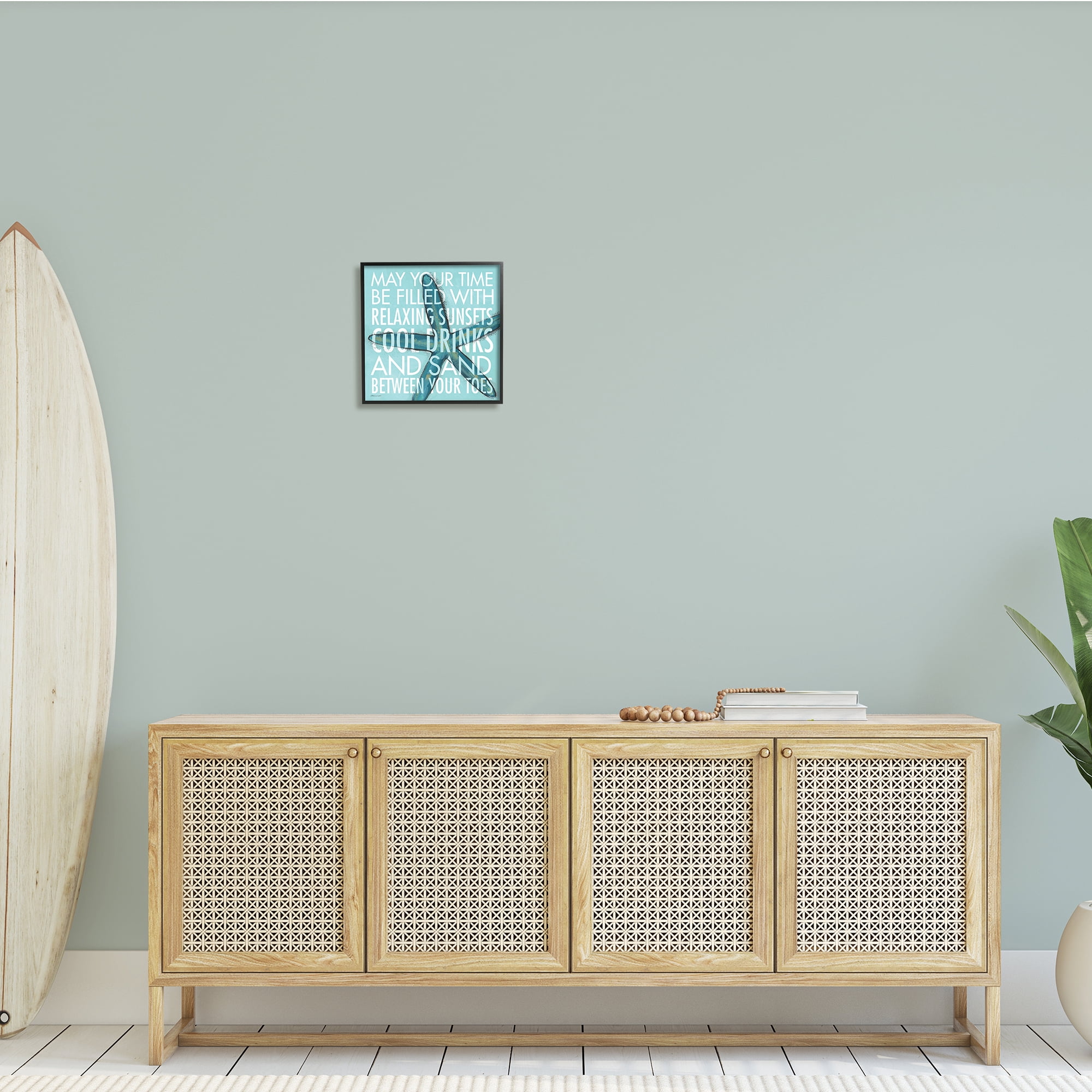 Stupell Industries Sunsets Cool Drinks Sand Beach Phrase Blue Starfish, 12 x 12, Design by Stephanie Workman Marrott