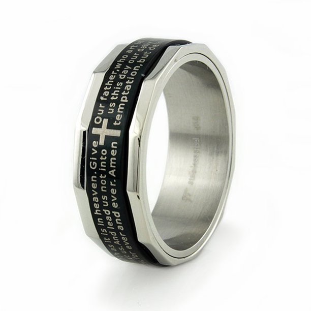 Tioneer Stainless Steel Lord's Prayer Religious Spinner Wedding Band Ring